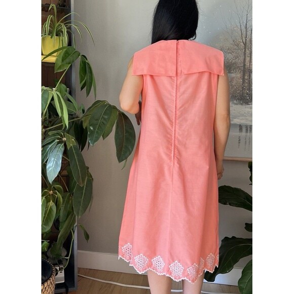 vintage 60s orange white embroidered sailor collar sheer mod midi dress medium - Picture 5 of 8